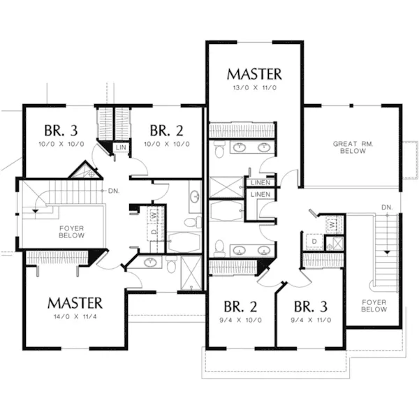 Colonial House Plan Second Floor - Sidney Bluff Duplex Home 011D-0206 - Shop House Plans and More