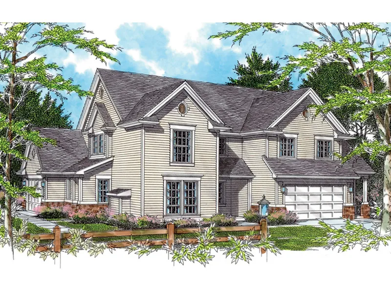 Colonial House Plan Front Image - Sidney Bluff Duplex Home 011D-0206 - Shop House Plans and More