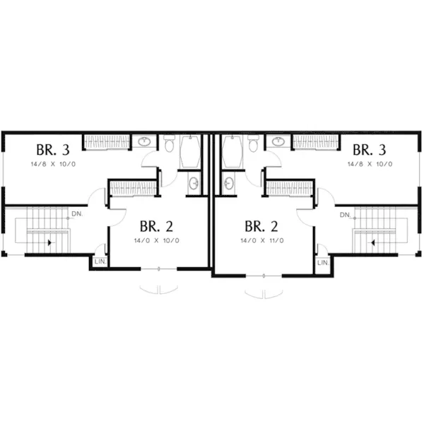 Multi-Family House Plan Second Floor - Woodsage European Duplex Home 011D-0210 - Shop House Plans and More