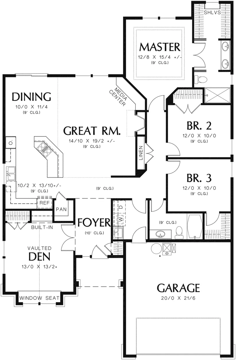 Arts & Crafts House Plan First Floor - Longhurst Craftsman Ranch Home 011D-0222 - Shop House Plans and More