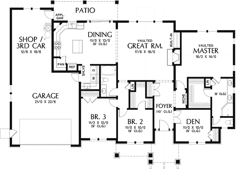 Arts & Crafts House Plan First Floor - Chelsea Falls Craftsman Home 011D-0280 - Search House Plans and More