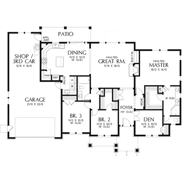 Country House Plan First Floor - Chelsea Falls Craftsman Home 011D-0280 - Search House Plans and More