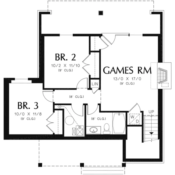 Ranch House Plan Lower Level Floor - Nolan Hill Shingle Home 011D-0292 - Shop House Plans and More