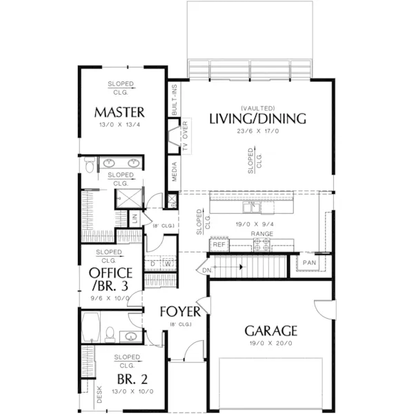 Lake House Plan First Floor - Rocco Modern Ranch Home 011D-0304 - Shop House Plans and More