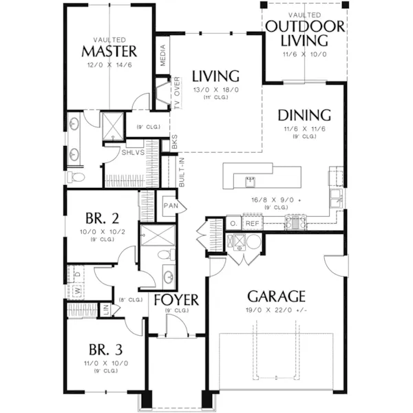 Arts & Crafts House Plan First Floor - Holbrook Craftsman Home 011D-0307 - Search House Plans and More