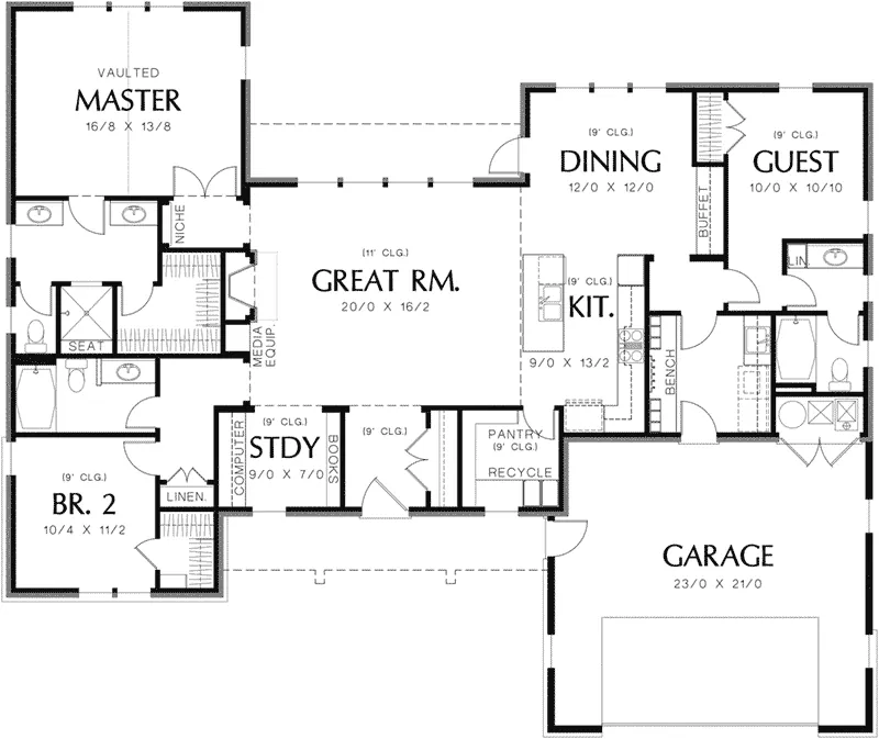 Shingle House Plan First Floor - Fabito Rustic Prairie Home 011D-0311 - Search House Plans and More