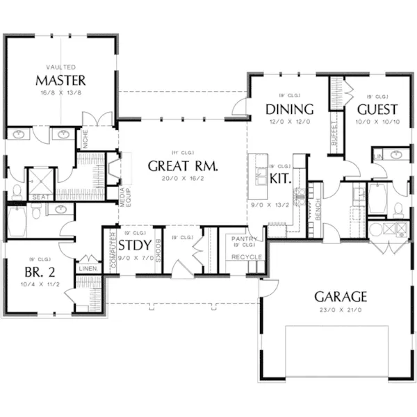 Craftsman House Plan First Floor - Fabito Rustic Prairie Home 011D-0311 - Search House Plans and More