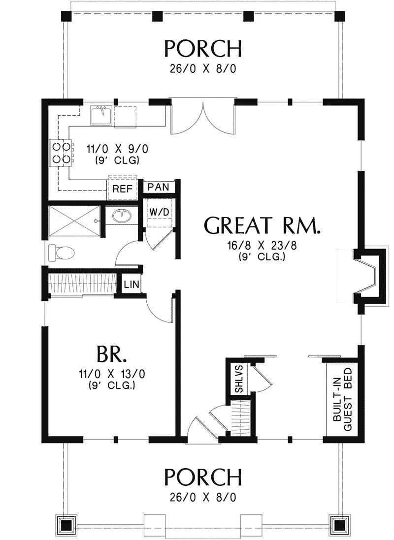 Rustic House Plan First Floor - Willowdale Bungalow Home 011D-0315 - Shop House Plans and More