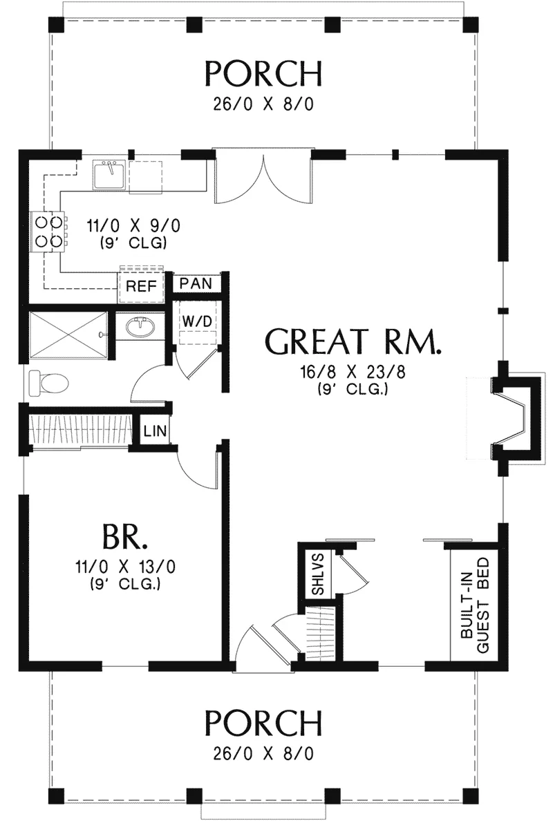Colonial House Plan First Floor - Shaker Lane Small Home 011D-0316 - Shop House Plans and More