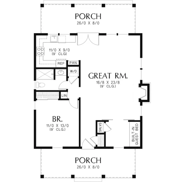 Early American House Plan First Floor - Shaker Lane Small Home 011D-0316 - Shop House Plans and More