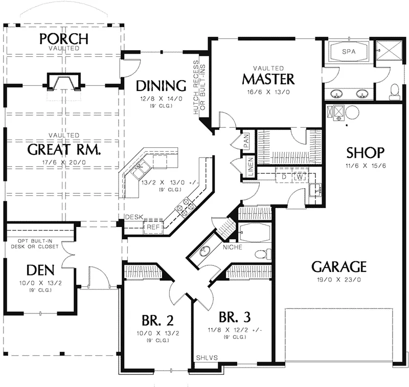 Ranch House Plan First Floor - Saxon Ridge Country Home 011D-0327 - Shop House Plans and More