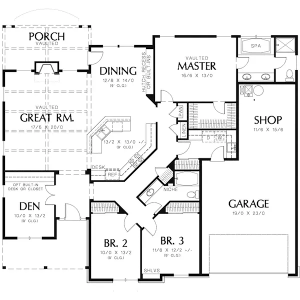 Ranch House Plan First Floor - Saxon Ridge Country Home 011D-0327 - Shop House Plans and More