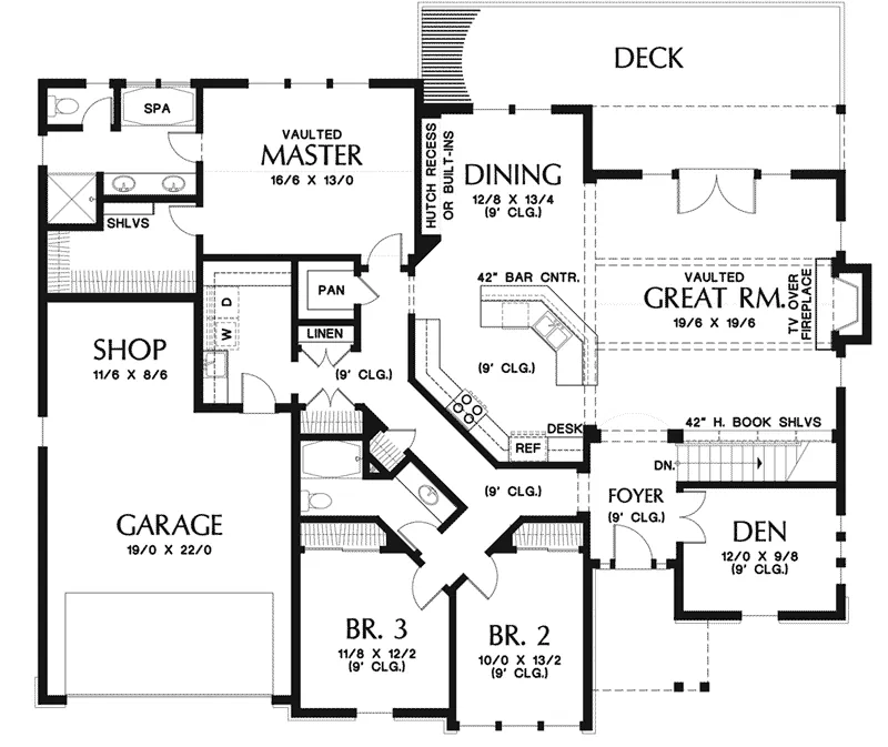 Waterfront House Plan First Floor - Elm Creek Craftsman Home 011D-0328 - Search House Plans and More