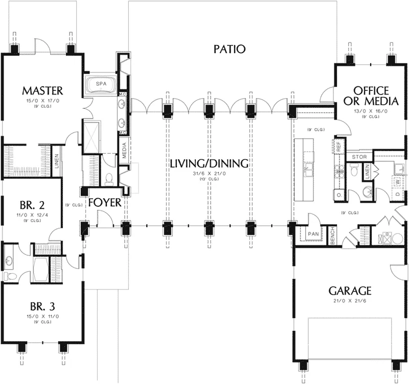 Italian House Plan First Floor - Harris Modern Prairie Home 011D-0335 - Search House Plans and More