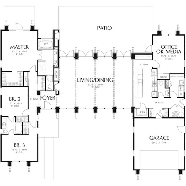 Prairie House Plan First Floor - Harris Modern Prairie Home 011D-0335 - Search House Plans and More