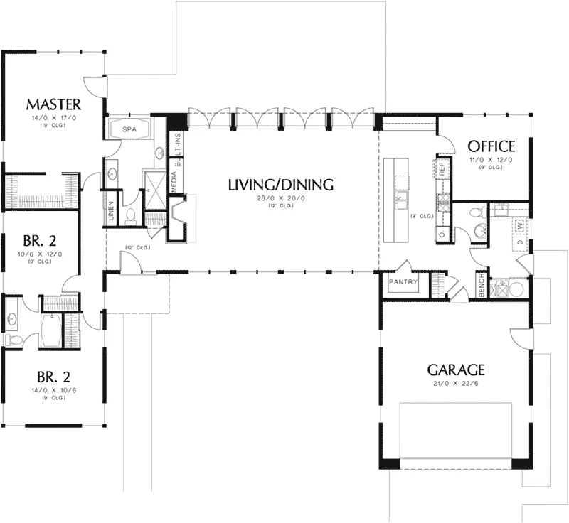 Ranch House Plan First Floor - Cato Contemporary Home 011D-0336 - Search House Plans and More