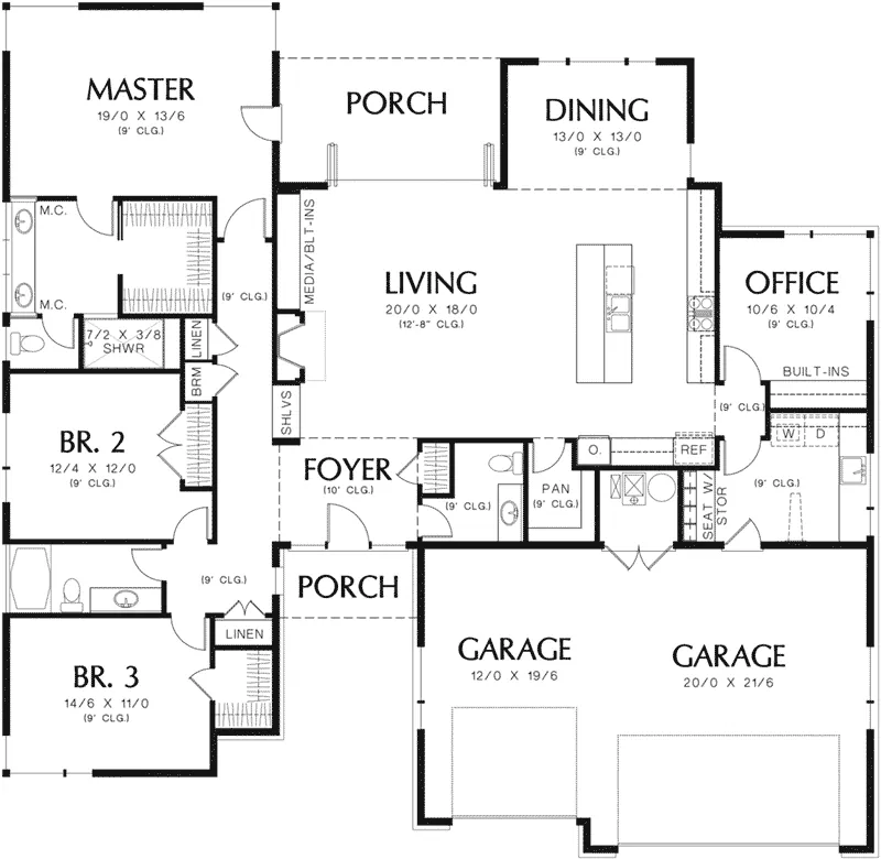 Ranch House Plan First Floor - Eton Sound Contemporary Home 011D-0341 - Search House Plans and More