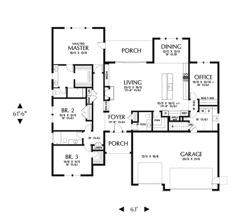 Arts & Crafts House Plan First Floor - Colten Craftsman Ranch Home 011D-0342 - Search House Plans and More