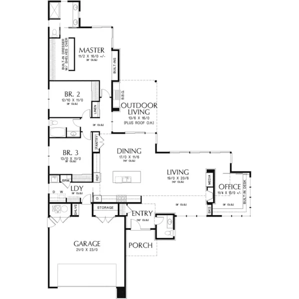 Modern House Plan First Floor - Hyatt Contemporary Ranch Home 011D-0343 - Search House Plans and More