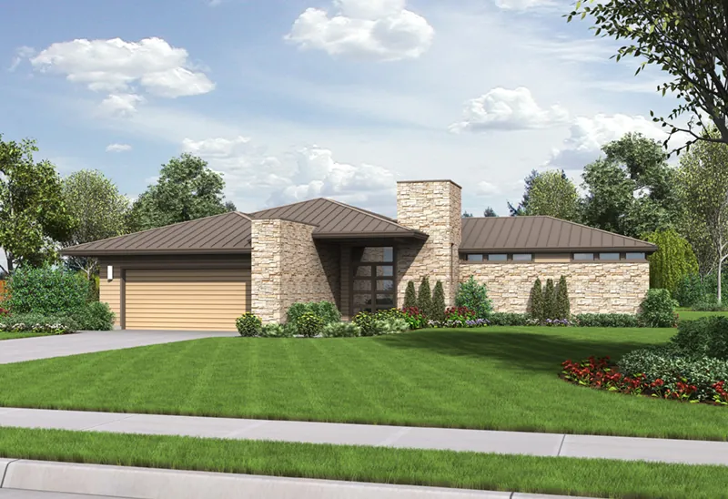 Prairie House Plan Front Image - Hyatt Contemporary Ranch Home 011D-0343 - Search House Plans and More
