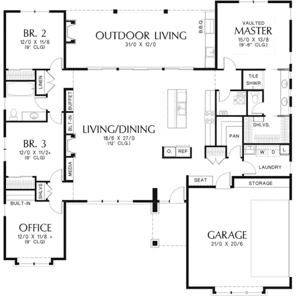 Vacation House Plan First Floor - Flora Canyon Ranch Home 011D-0344 - Search House Plans and More