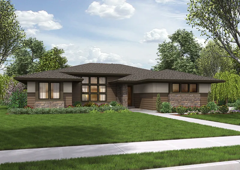 Contemporary House Plan Front of Home - Flora Canyon Ranch Home 011D-0344 - Search House Plans and More