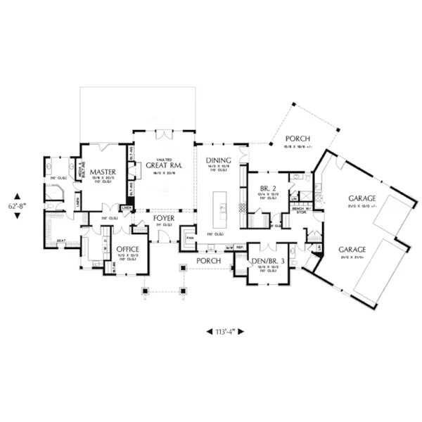 Mountain House Plan First Floor - Leigh Lane Rustic Country Ranch House - Shop House Plans and More