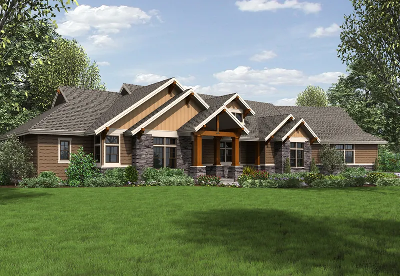 Craftsman House Plan Front Image - Leigh Lane Rustic Country Ranch House - Shop House Plans and More