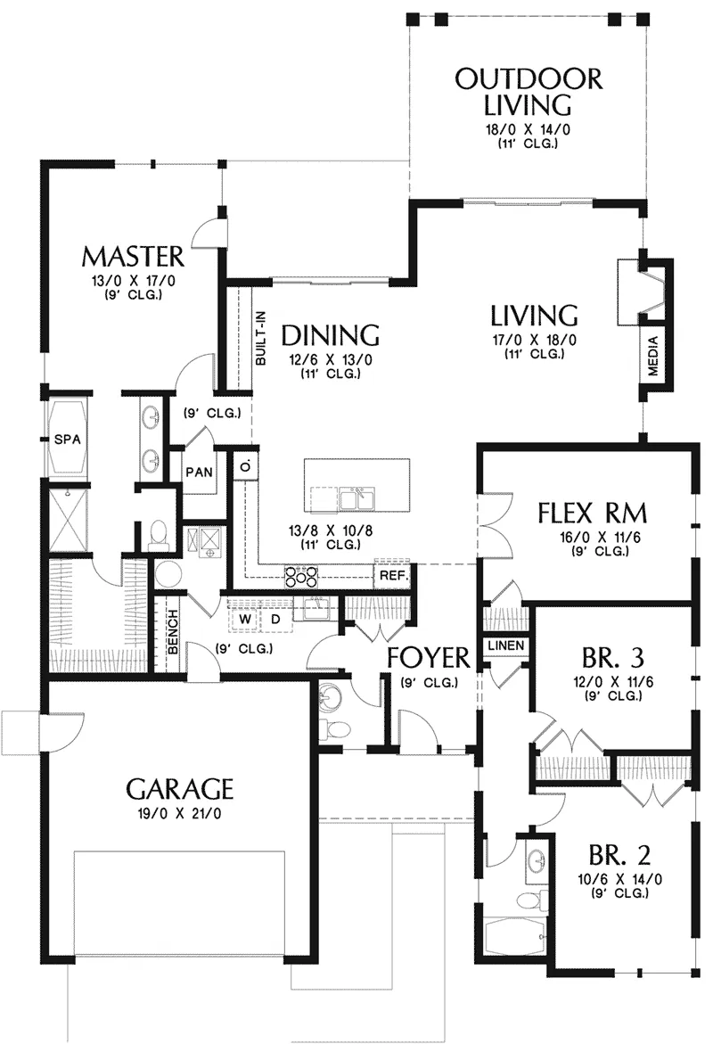 Ranch House Plan First Floor - Lefton Prairie Ranch Home 011D-0348 - Shop House Plans and More