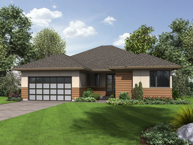 Contemporary House Plan Front of Home - Lefton Prairie Ranch Home 011D-0348 - Shop House Plans and More