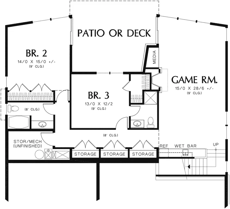 Shingle House Plan Lower Level Floor - Shay Rustic Modern House Plans | Mid-Century Modern House Plans