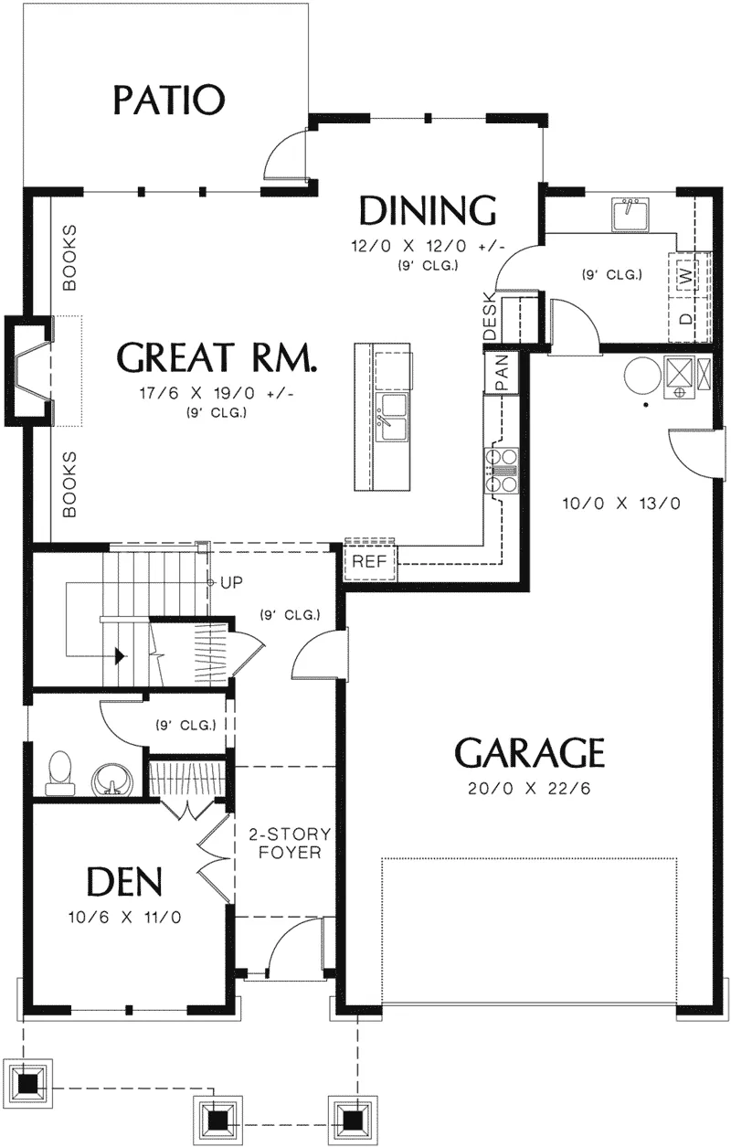 Shingle House Plan First Floor - Harpers Pier Craftsman Home 011D-0396 - Search House Plans and More