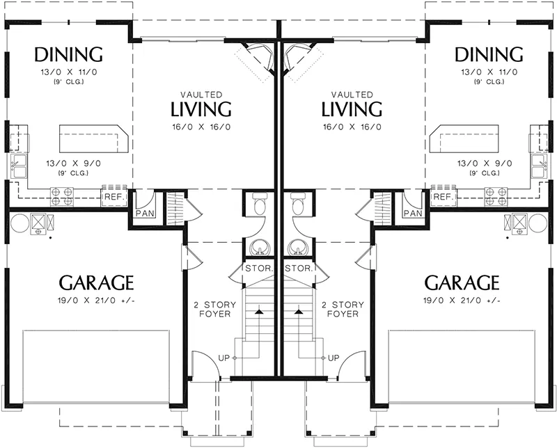 Mountain House Plan First Floor - Anchor Park Duplex Home 011D-0426 - Shop House Plans and More