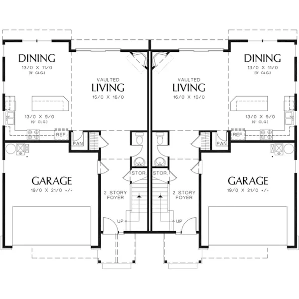 Craftsman House Plan First Floor - Anchor Park Duplex Home 011D-0426 - Shop House Plans and More