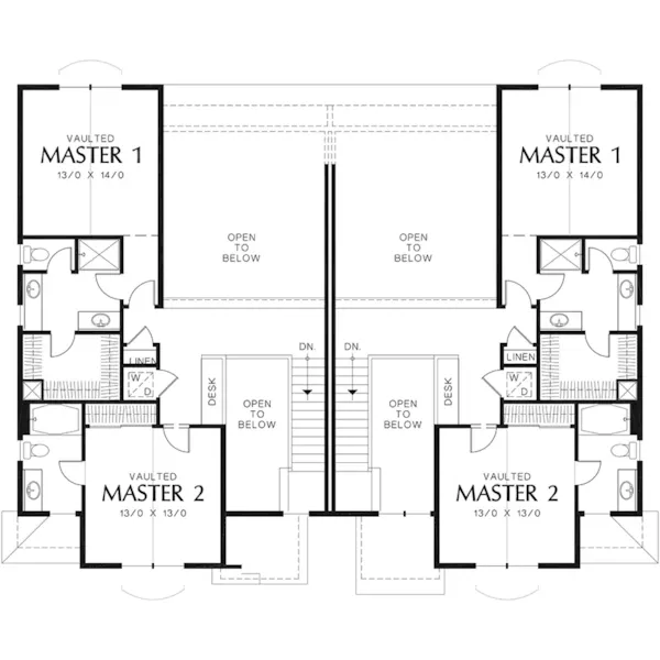 Craftsman House Plan Second Floor - Anchor Park Duplex Home 011D-0426 - Shop House Plans and More