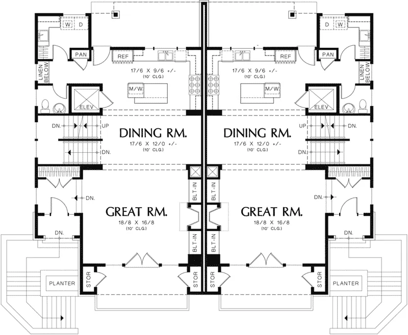 Mountain House Plan First Floor - Bluff Lookout Modern Duplex 011D-0427 - Shop House Plans and More