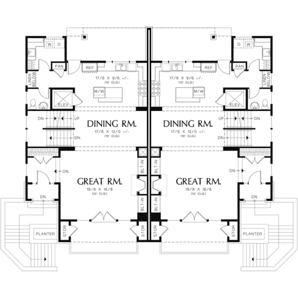 Mountain House Plan First Floor - Bluff Lookout Modern Duplex 011D-0427 - Shop House Plans and More