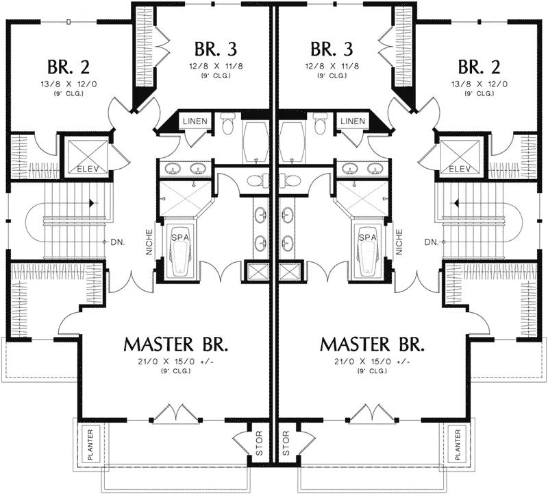 Mountain House Plan Second Floor - Bluff Lookout Modern Duplex 011D-0427 - Shop House Plans and More