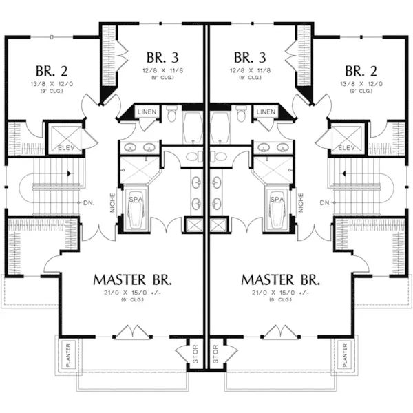 Contemporary House Plan Second Floor - Bluff Lookout Modern Duplex 011D-0427 - Shop House Plans and More