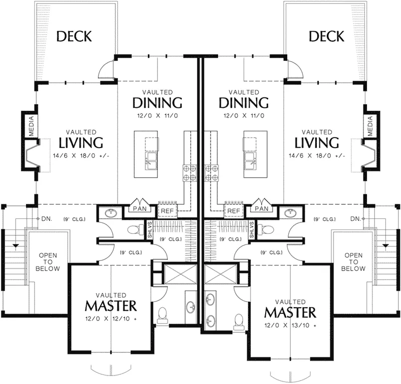 Arts & Crafts House Plan First Floor - Wellington Park Duplex Home 011D-0428 - Shop House Plans and More