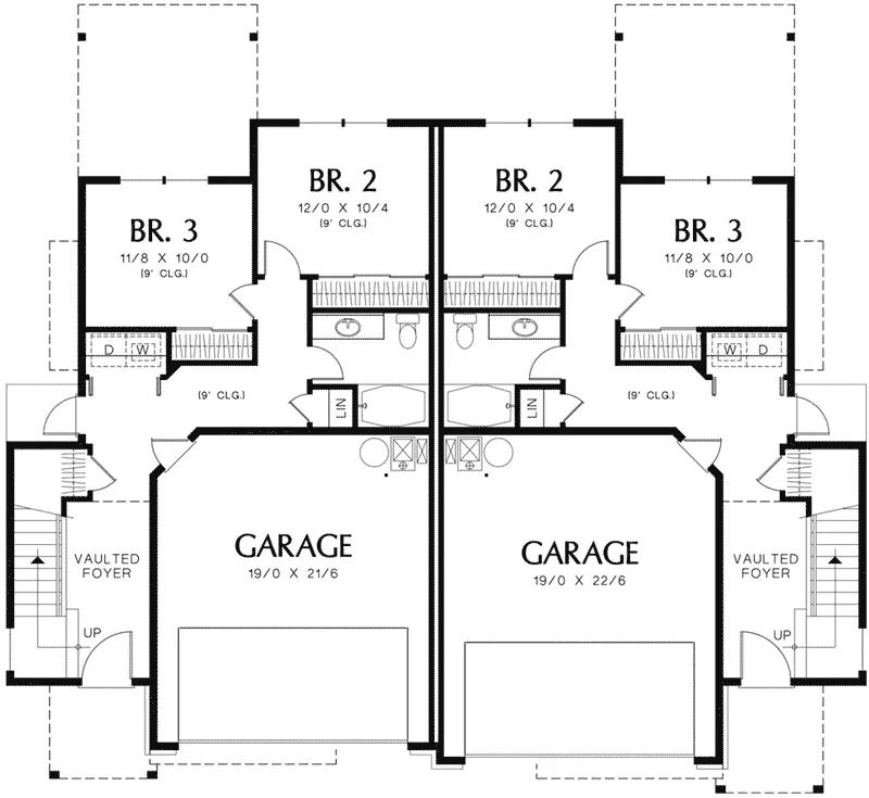 Arts & Crafts House Plan Lower Level Floor - Wellington Park Duplex Home 011D-0428 - Shop House Plans and More