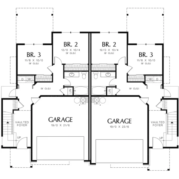 Multi-Family House Plan Lower Level Floor - Wellington Park Duplex Home 011D-0428 - Shop House Plans and More