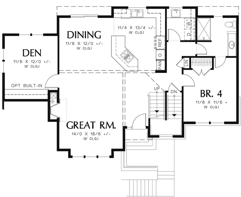 Traditional House Plan First Floor - Rhodes Point Sloping Lot Home 011D-0519 - Shop House Plans and More