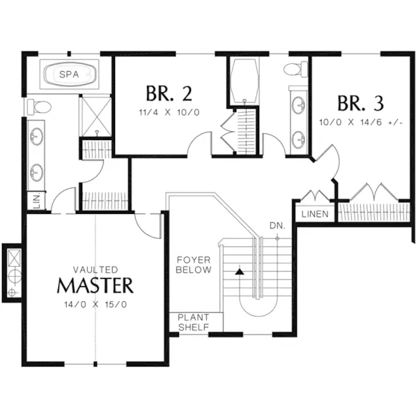 Traditional House Plan Second Floor - Rhodes Point Sloping Lot Home 011D-0519 - Shop House Plans and More