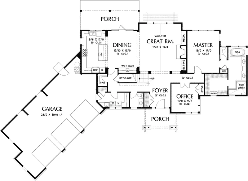 Lake House Plan First Floor - Squaw Lake Craftsman Home 011D-0523 - Shop House Plans and More