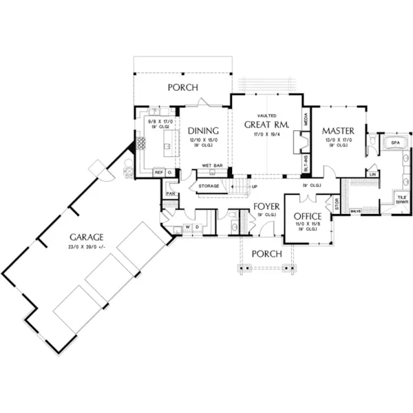 Mountain House Plan First Floor - Squaw Lake Craftsman Home 011D-0523 - Shop House Plans and More