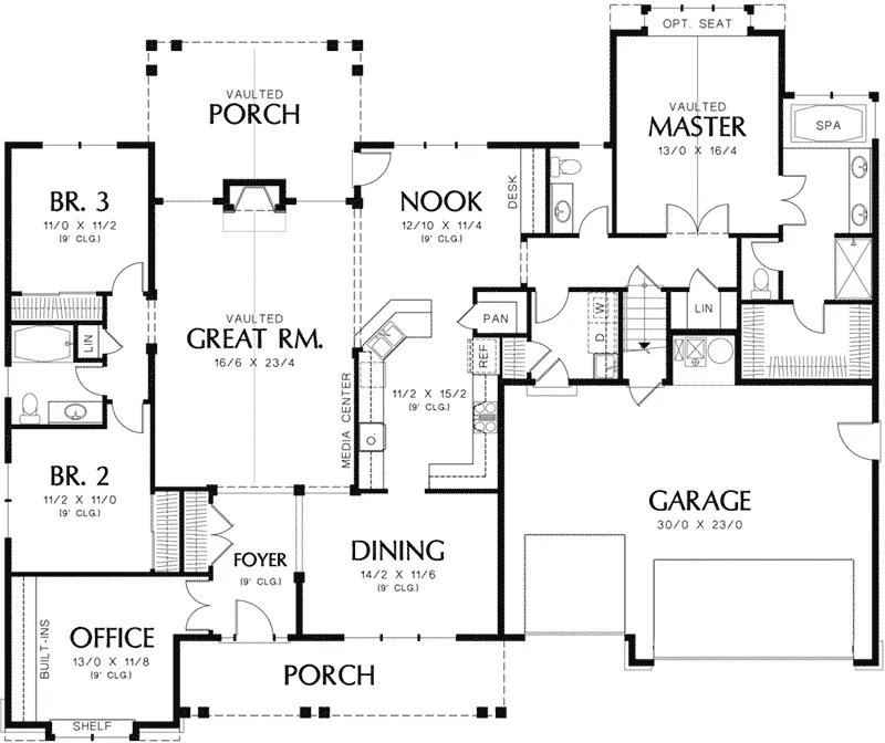 Craftsman House Plan First Floor - Oakley Hill Country Ranch Home 011D-0527 - Shop House Plans and More