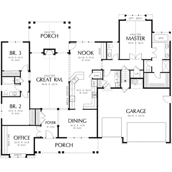 Arts & Crafts House Plan First Floor - Oakley Hill Country Ranch Home 011D-0527 - Shop House Plans and More