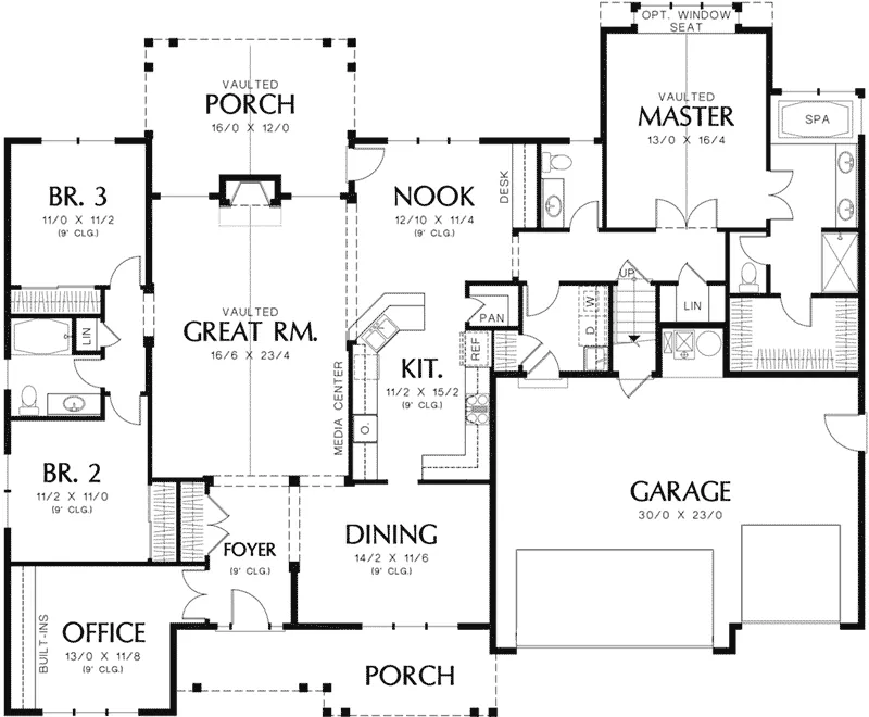 Southern House Plan First Floor - Mason Hollow Craftsman Home 011D-0528 - Shop House Plans and More