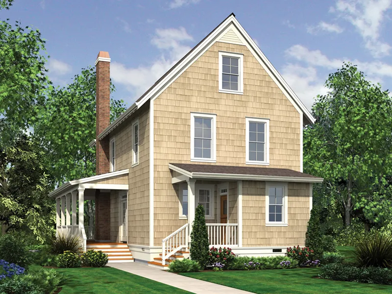 Cape Cod & New England House Plan Color Image of House - Lucy Hill Narrow Lot Home 011D-0542 - Shop House Plans and More